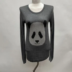 Kensie Women's Sweater Small Panda Bear Gray White Long Sleeve - Picture 1 of 10