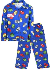 Marvel Pyjama for Boys Button Down PJ Set Superheroes Cotton Christmas Gift - Picture 1 of 8