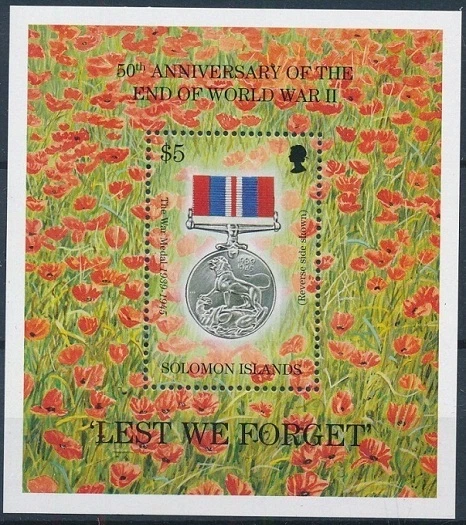 Solomon Islands 1995 MNH SS, Medal, End of World War II, 50th Anniversary   [Ts] - Image 1 of 1