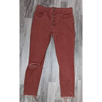 Express Womens Size 2 Short Button Fly Stretch Ankle Skinny Distressed Red Jeans - Image 1 of 4