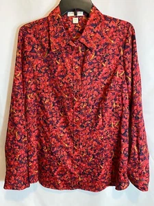 Coldwater Creek Shirt Womens Sz L 14 Button Up Blouse Top Floral Long Sleeve Red - Picture 1 of 22