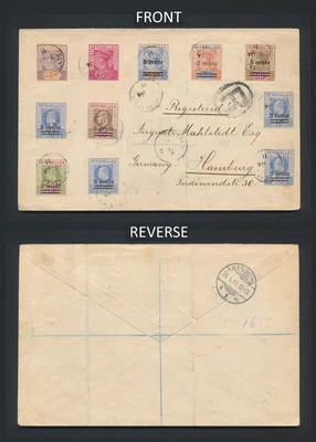 1911 SEYCHELLES COVER TO GERMANY FINE QV KEVII 36c REGISTERED COMBINATION 3c O/P - Image 1 of 4