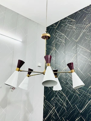 Mid-Century Modern Sputnik Chandelier Adjustable Brass 6-Arm Pendant X-mass Gift - Image 1 of 4