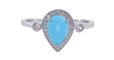 Cabochão de pera azul turquesa bebê detalhes C-Z anel sudoeste tamanho 9,5 EBSSWR12 - Imagem 1 de 3