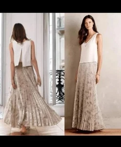 Anthroplogie Moulinette Soeurs mittelleicht Plissee Metallic Gold Maxirock Gr 6 - Bild 1 von 8
