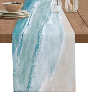Küste Strand Blau Leinen Tischläufer Kommode Schal Tischdeko Party Deko Neu - Bild 1 von 7