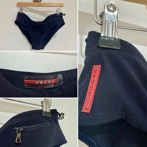 Prada Sport Men's Black Red Rubber Logo Swim Swimwear Beach Swimming Trunks M 48 - Picture 1 of 7