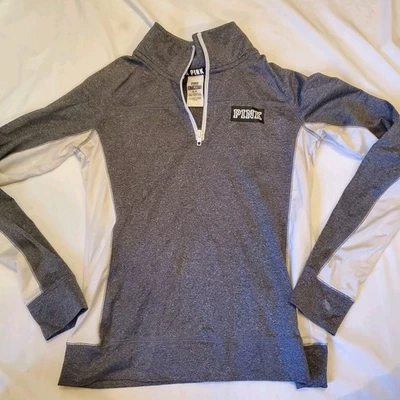 Chaqueta Victoria's Secret Rosa Ultimate 1/4 Cremallera Para Mujer Pequeña Pullover Gris Blanco Foto 1 de 4