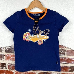 Vintage Mudd Shirt Girls Large Blue Orange Short Sleeve Baby Tee Logo Flower Y2K - Picture 1 of 5