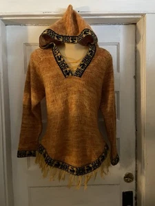 Maglione donna Chasqui arancione 100% lana di alpaca lavorato a mano con cappuccio tg. L ottime condizioni - Foto 1 di 6