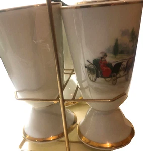 4 Mazagrans en porcelaine d'art  P Dussault décor de Barry Haute porcelaine - Imagen 1 de 9