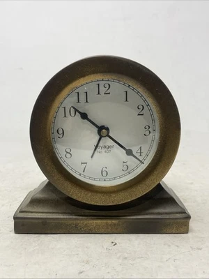 Pottery Barn Clock Voyager Alarm Clock No. 407 Vintage Antique Brass Finish (35) - Image 1 of 4