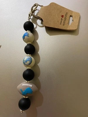 Detroit Lions NFL Football Beaded Keychain/purse clip - Image 1 of 4