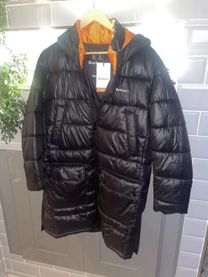 BNWT BARBOUR VENTURE BAFFLE BLACK ORANGE QUILTED PUFFA COAT SIZE SMALL TO MEDIUM - Image 1 of 4