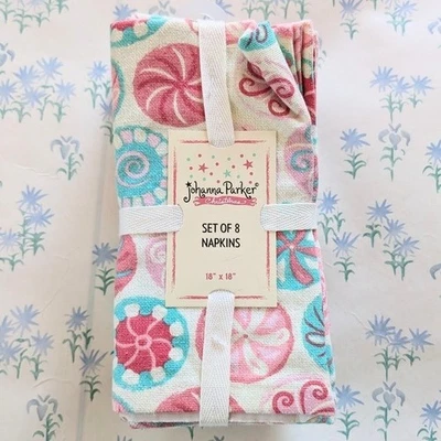 Johanna Parker Pastel Candy Christmas Napkins NEW 18 x 18 Pink Holiday Retro - Image 1 of 3