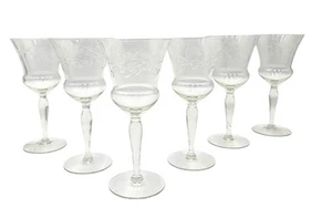 Princess House Heritage Crystal Stemmed Etched Hurricane Wine Glasses Set Of 6 - Picture 1 of 4
