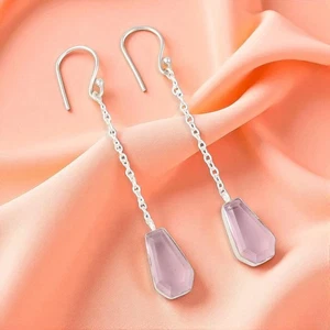 925 Sterling Silver Coffin Morganite Stone Dangle Hook Daughter Earrings Jewelry - Picture 1 of 7