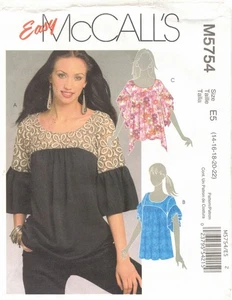 5754 McCall's Misses Boho Peasant Style' Pullover Tops Easy Pattern Sizes 14-22 - Picture 1 of 2