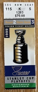 CLINCHER! 17/05/99 BLUES/STARS PLAYOFFS TICKET STUB-PLANTE/MACINNIS/MODANO GOLES - Imagen 1 de 1