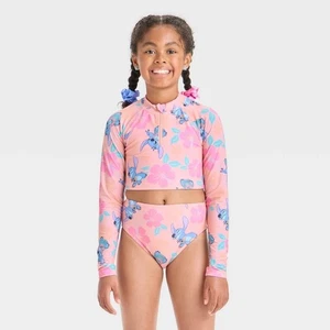Girls' Stitch Floral Printed Rash Guard Set - Coral Pink Small NWT - Picture 1 of 1