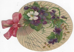 Farmers' Friend Grange Advocate 1883 Flowers Die Cut Fan Victorian Trade Card - Picture 1 of 2