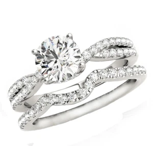 18k White Gold Round Shape Diamond Bridal Ring Set 2.20 Carat GIA Certified - Picture 1 of 1