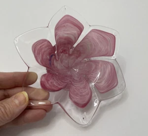 Baratija de flores de vidrio artístico rosa y cristal de Murano estilo vintage votiva -NUEVA - Imagen 1 de 9