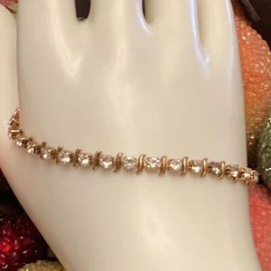 Stunning Vintage Estate Goldtone & Rhinestone Tennis Link Bracelet - Picture 1 of 12
