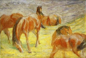 Handgefertigtes Ölgemälde Reproduktion, Weidepferde 1910 von Franz Marc FM022 - Bild 1 von 1
