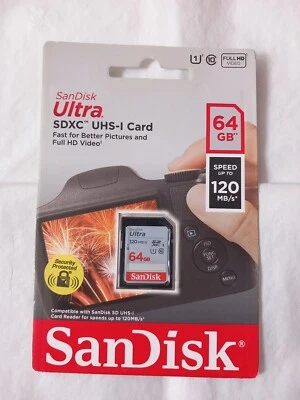 Sandisk Ultra 64GB SDXC UHS-I Card Speed up to 120mb/s U1 C10 New Genuine - Image 1 of 4