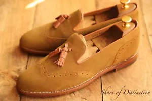 Grenson Tasselled Tan Brown Suede Leather Shoes Loafers Mens UK 8 E US 9 EU 42 - Picture 1 of 11