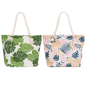 Premium Large Leaves Print Cotton Canvas Tote Shoulder Bag Handbag - Picture 1 of 7