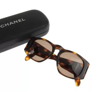 CHANEL 01451 91235 Cocomark Logo Sunglasses 55-18 Brown Gold Plastic Women's 380 - Picture 1 of 7