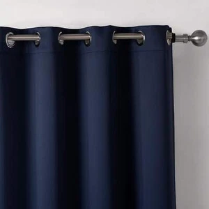Dark Blue Bedroom Blackout Fabric Printed Curtains - Picture 1 of 7