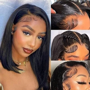 Short Bob Straight Wig Human Hair 4x4 Lace Closure Wigs 180% Density 12 Inch - Picture 1 of 7