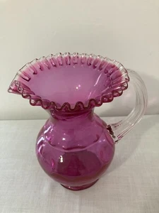 Fenton 9.5" Cranberry Glass Coin Dot Crested Ruffled Edge Water/Lemonade Pitcher - Picture 1 of 10