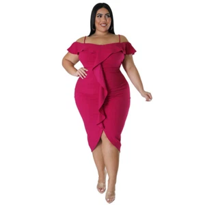 CLEARANCE - XL - Übergröße Damen einfarbig schulterfrei Midi-Kleid - Bild 1 von 12