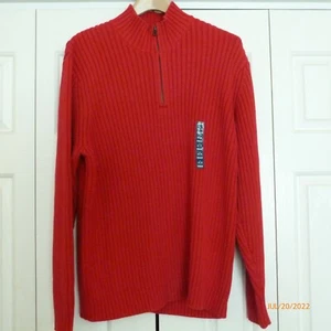 men's Lands End half zip rib knit mock cotton sweater red color L nwots - Picture 1 of 3