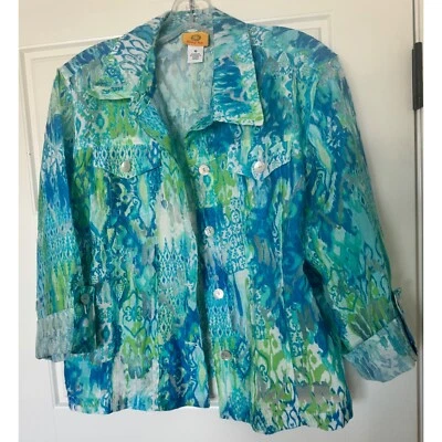 Ruby Rd Women's Burnout Printed Linen Blend Jacket Sz 16 Lightweight - Image 1 of 4