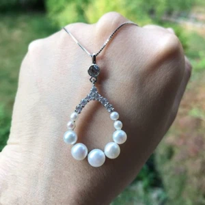 Collana di perle d'acqua dolce, ciondolo di perle d'acqua dolce, ciondolo per collana S925 - Foto 1 di 6