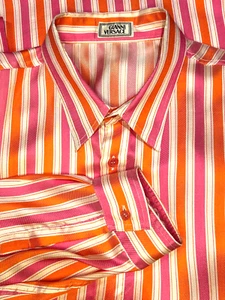 Early 1990s GIANNI VERSACE Bayadere Stripe Silk Shirt Size 52 ITALY, US XL - Picture 1 of 13