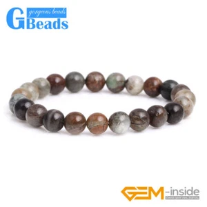 Natural Stone Brown Ocean Jasper Round Beaded Stretchable Bracelet 7'' 6mm 8mm - Picture 1 of 20