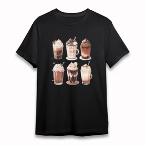 Women's Plus Size Classic T-Shirt Decadent Dessert Drinks Art Black Cotton Tee - Picture 1 of 6