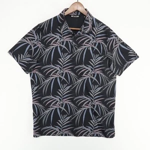 Travis Mathew Polo Shirt Mens XL Black Tropical Leafy Print Short Sleeve Golf - Picture 1 of 7