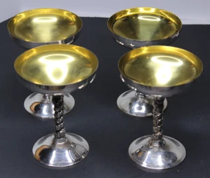 Silver plate Champagne Goblets Spain Set Of 4 Gold Tone Interior Vintage - Picture 1 of 7