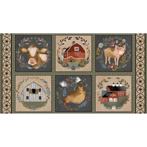 Farm Barn Animal Fabric Farm Country Cow Pig Cotton by Blank Textiles 24" Panel - Picture 1 of 1