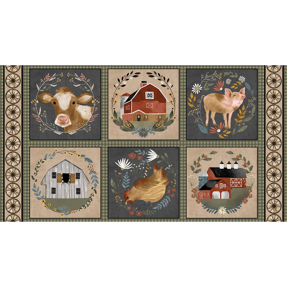 Farm Barn Animal Fabric Farm Country Cow Pig Cotton by Blank Textiles 24" Panel - Image 1 of 1