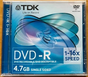 TDK - DVD-R - 4,7GB/120min - 1-16x - Jewel Case - NEU/OVP/SLD.! - Bild 1 von 2