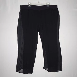Soft Surroundings Sheer Silk Gauze Lined Crop Pants Women 1X Black Elastic Waist - Picture 1 of 8