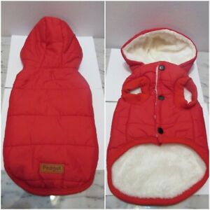 Dog Pet Hoodie Hood Jacket Vest Coat Snaps Solid Red Size M Soft Fleece Lined